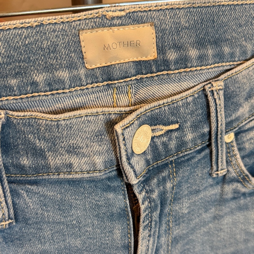 MOTHER Light Blue Cropped Straight Ankle Jeans - Picture 2 of 9